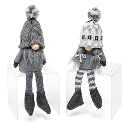 MeraVic Gnome with Sweater Hat, Wood Nose, Grey Beard and Floppy Legs Boy and Girl, Small, 8 Inches, Set of 2 - Christmas Decoration