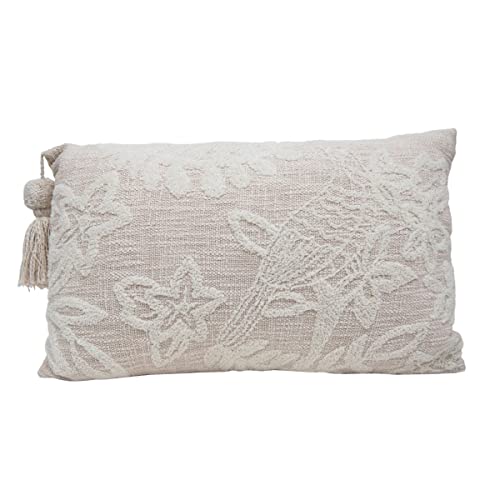 Foreside Home & Garden Hand Woven Floral Bird White Cotton with Polyester Fill Throw Pillow