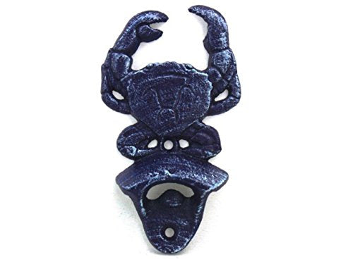 Hampton Iron Rustic Dark Blue Cast Iron Wall Mounted Crab 6" Bottle Opener