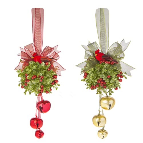 Ganz Cardinal Jingle Bell Door Decor Kissball, Plastic, 5 Inches Diameter, Multicolor, Set of 2