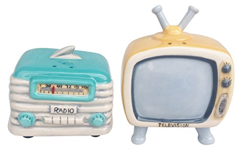 Blue Sky Clayworks Clayworks Radio and Television Salt & Pepper Set, Multicolor