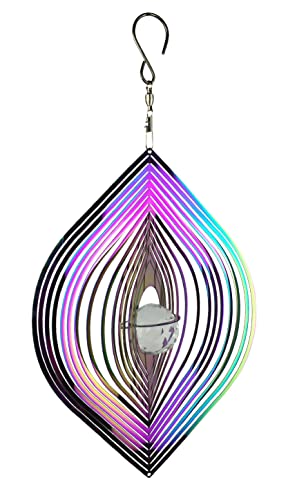 Red Carpet Studios Stainless Steel Mirrored Iridescent Wind Spinner, Cat Eye