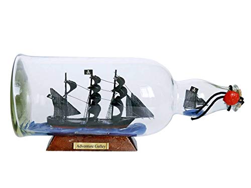 Hampton Iron Captain Kidd's Adventure Galley Model Ship in a Glass Bottle 11" - Pirate Ship