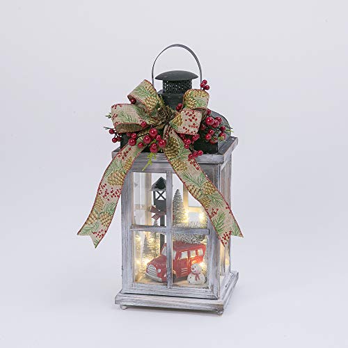 Gerson International 15"H B/O Lighted Wood Lantern Home Decor, 7InL x 7InW x 15InH, Multicolor