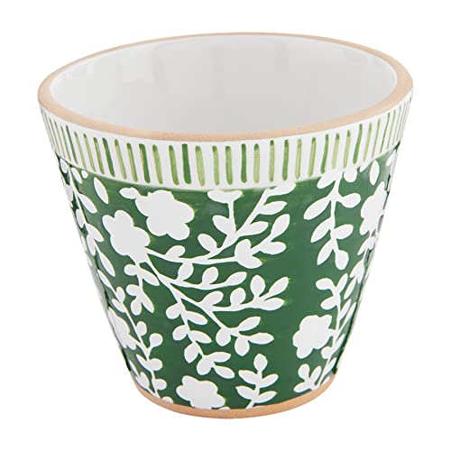 Mud Pie Small Motif Pot, Green Floral, 4.5-inch Diameter