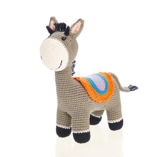 Pebble Fair Trade Handmade Crochet Cotton Donkey Rattle 4 Legs‚Äö√Ñ¬∂