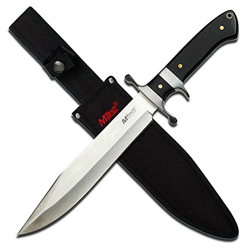 Master Cutlery MTech USA  Fixed Blade Knife  Satin Finish Stainless Steel Blade, Black Wood Handle with Stainless Steel Bolster, Includes Nylon Sheath - Hunting, Camping, Survival, Tactical  MT-20-04