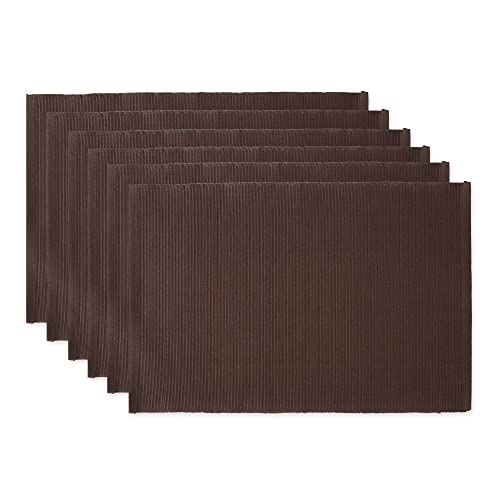DII Design Basic Everyday Ribbed Tabletop Collection 100% Cotton, Placemat Set, 13x19, Dark Brown, 6 Pieces