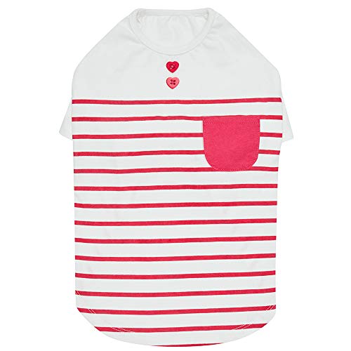 Blueberry Pet Soft & Comfy Summer Vacation Beach Cotton Dog T-Shirt in Pink Stripes, Sea Lover Shirt Tank Top Clothes, Back Length 14", for Small Medium Dogs