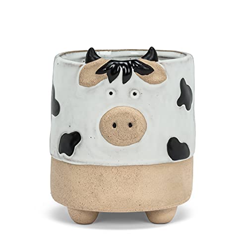 Abbott Collection  27-CRITTER-826-LG Large Cow on Legs Planter, White/Black