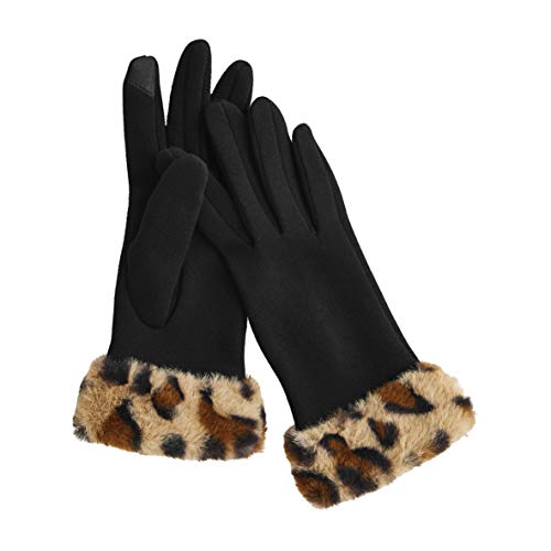 Mud Pie Womens Leopard Cuff Glove, Black, One Size
