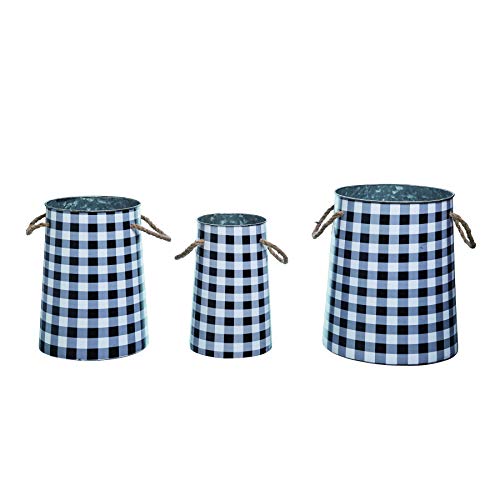 Transpac H8424 Metal Nesting Buffalo Check Buckets, Set of 3, 12-inch Height