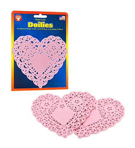 Hygloss Products Heart Paper Doilies ‚Äì 4 Inch Pink Lace Doily for Decorations, Crafts, Parties, 100 Pack