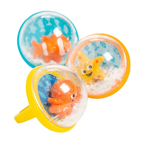 Fun Express SEA LIFE SNOW GLOBE RINGS - Jewelry - 12 Pieces