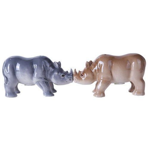 Pacific Trading Giftware 4.75 inches Porcelain Animal Kingdom Rhinos Magnetic Salt and Pepper Shaker Kitchen Set