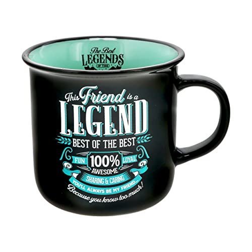 Pavilion Gift Company - Friend Legend - Ceramic 13-ounce Campfire Mug, Double Sided Coffee Cup, Friend Mug, Gifts For Friend, 1 Count - Pack of 1, 3.75 x 5 x 3.5-Inches, Black/Teal