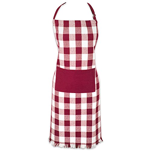 DII Design Heavyweight Woven Fringed Check Plaid, Apron, Wine