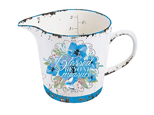 Divinity Blessed Beyond Measure Blue 16 oz Ceramic Distressed Measuring Cup