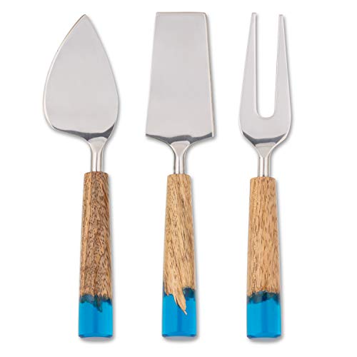 Abbott Collection  36-Riviere Cheese Knives with River Look Handle. Set of 3, 6.5 inches L, Blue