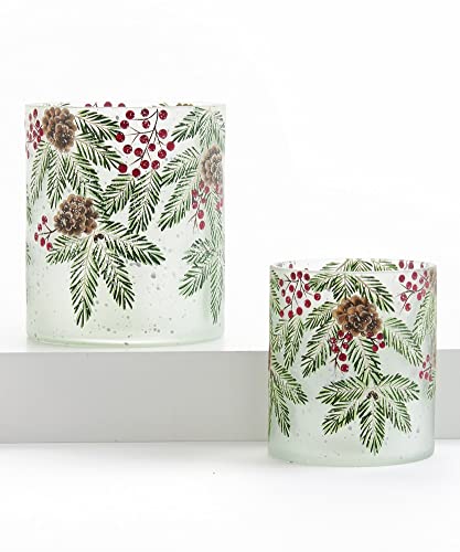 Giftcraft 681663 Christmas Pinecones and Berries Candle Holders, Set of 2, Glass