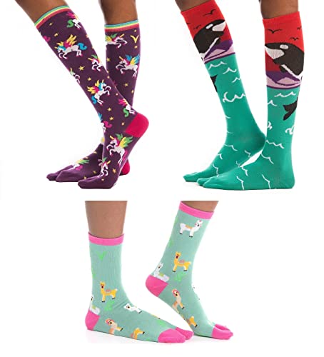 V-Toe Socks 3 Pairs V-Toe Big Toe Flip-Flop Socks Tabi Two Toe Style Fun Casual Girls Women Socks Pineapple, Orca, Unicorn