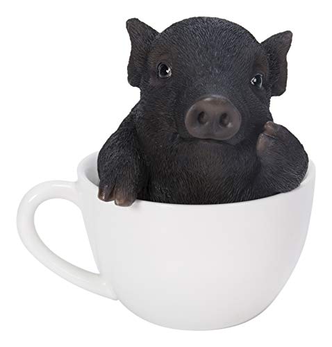 Pacific Trading Giftware Realist Look Black Pig Piggy Tea Cup Resin Figurine Statue