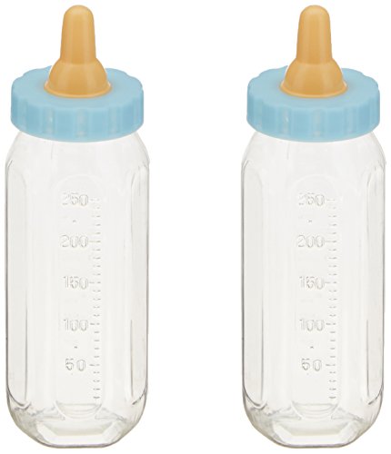 Unique Industries 5" Plastic Fillable Blue Baby Bottle Boy Baby Shower Favors, 2ct