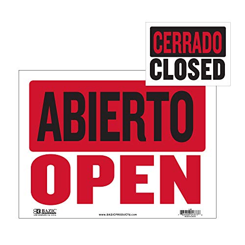 BAZIC 12" X 16" Abierto & Cerrado Sign on Back, Open & Closed Signs, Double Sides Plastic Vinyl, Business Store Office Window Restaurants Bars Retail Salon Shop, Waterproof Indoor Outdoor, 1-Pack