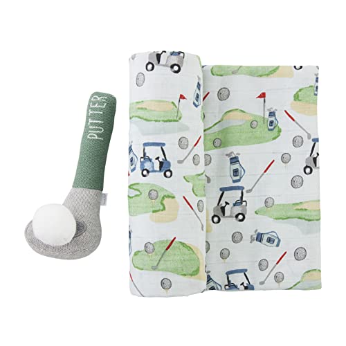 Mud Pie Golf Swaddle Blanket And Rattle, 47-inch