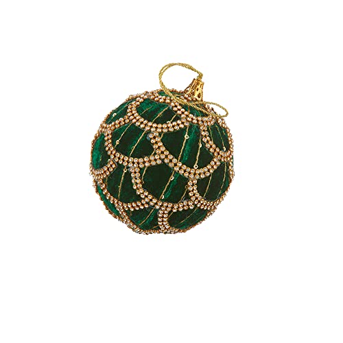 RAZ Imports 4227300 Jeweled Green Velvet Ball Ornament, 4-inch Diameter, Plastic and Polyester