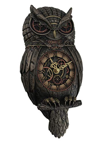 Unicorn Studio Resin Wall Clocks Metallic Bronze Finished Steampunk Owl Pendulum Wall Clock 6.25 X 12.5 X 2.25 Inches Bronze