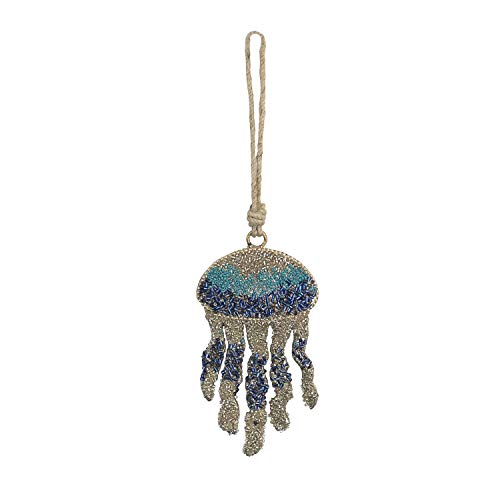 Beachcombers B23161 Decorative Hanging Ornament (Blue Glass Beaded Jelly Fish, 8-inch Height)