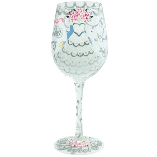 Enesco Designs by Lolita Bride Artisan Made Hand Painted Wine Glass, Wedding Dress, 15 oz