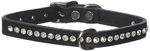 OmniPet Signature Leather Crystal and Leather Dog Collar, 14", Black