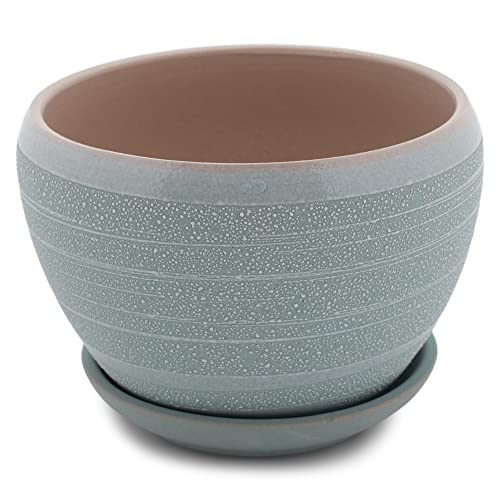 Napco Swirled Stripes Ceramic Pot for Indoor Plants Planter with Saucer, 4.5 inch, Sky Blue