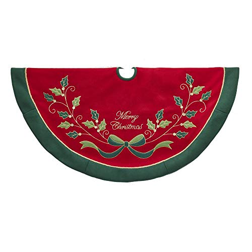 Kurt Adler Red and Green with Holly Tree Skirt, 48-Inch Tall