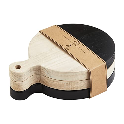 Mud Pie Black and Tan Circle Board Set, 8.75" x 6.25", Paulownia Wood