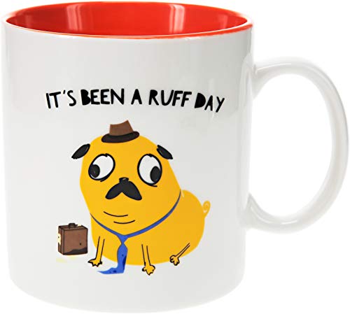 Pavilion Gift Company 26100 Ruff Day-17oz Pug Humorous Bone China Coffee Cup Mug, 17oz, Red