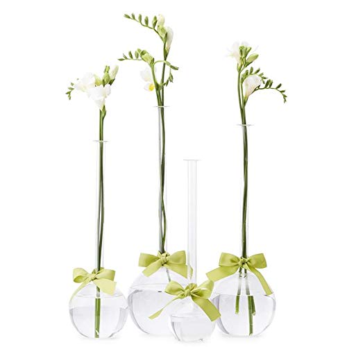 Two's Company Sleek and Chic Set of 4 Bubble Vases with Sage Green Ribbon