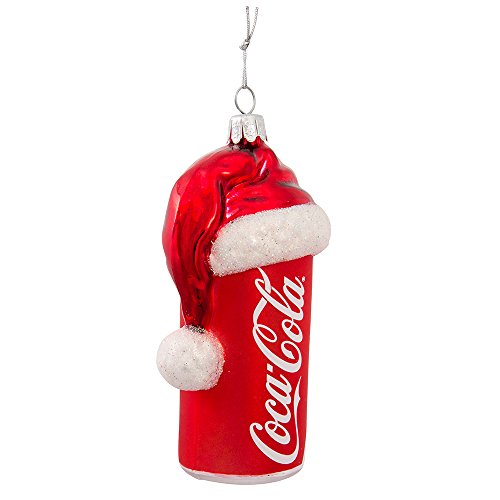 Kurt Adler 4-1/2-Inch Glass Coca-Cola Can with Santa Hat Ornament