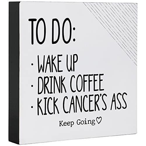 Carson Home 24942 Keep Going Collection Kick Cancer Square Sitter with Tag, 6-inch Height
