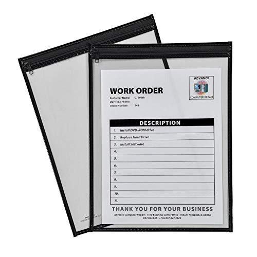 C-Line Super Heavyweight Plus Shop Ticket Holder with Zipper Seal, Black, Both Sides Clear, 9" x 12", 15 per Box (43301)