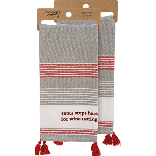 Primitives by Kathy 111339 Kitchen Dish Towel - Santa Stops Here for Wine Tasting