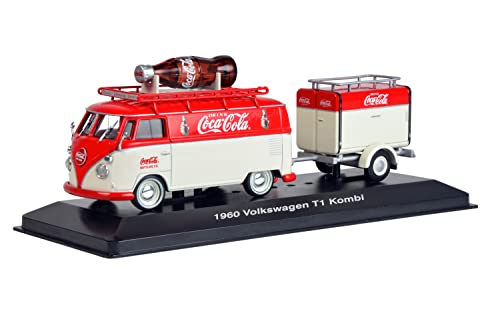 Motor City Classics 1960 Volkswagen T1 Kombi Van with Trailer Red and Cream Coca Cola 1/43 Diecast Model Car by Motorcity Classics 443060