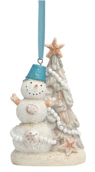 Cape Shore Christmas Resin Ornament, Beachy Snowman, Holiday Tree Decoration, Home Collection, Beach Lover