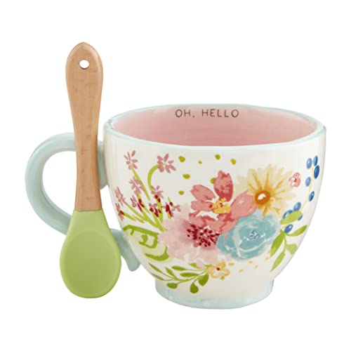 Mud Pie Oh Hello Mug and Spoon Set, Mug 16 Oz | Spoon 4 1/2", Floral
