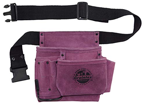 Graintex SS2293 5 Pocket Nail & Tool Pouch Purple Color Suede Leather with 2‚Äö√Ñ√π Webbing Belt for Constructors, Electricians, Plumbers, Handymen