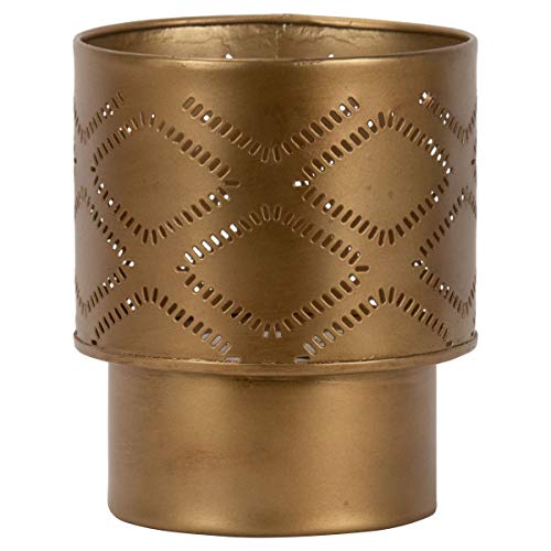 Foreside Home & Garden Brass Antique Small Pierced Metal Pillar Candle Holder