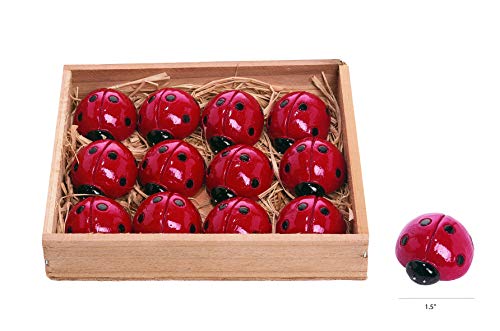 Transpac TII Set of 12 Resin Mini Ladybugs, 1.5 inches Long, Lucky Red Ladybug Garden Figurines