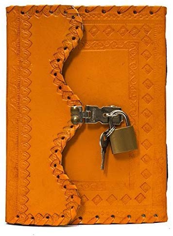 Tuzech Leather Journal Large Writing Notebook - Handmade Leather Bound Vintage Journal For Women and Men with Lock And Key Gift For Art, Travel Diary And Notebooks To Write In 7 by 5 Inches (Orange)